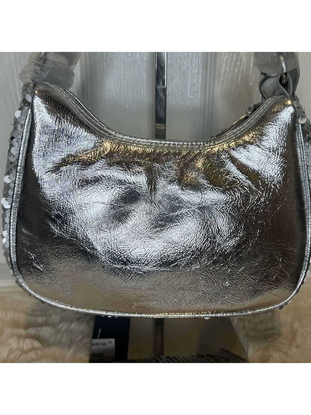 NICOLE MILLER SILVER SEQUIN MINI BAG NEW - Picture 3 of 8